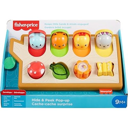 Fisher-Price Baby Toy Hide & Peek Pop-Up Animal-Themed Sensory Activity with Wood Accents & Sounds for Ages 9+ Months