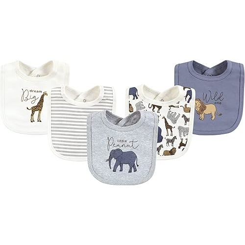 Touched by Nature Unisex Baby Organic Cotton Bibs, Classic Safari, One Size