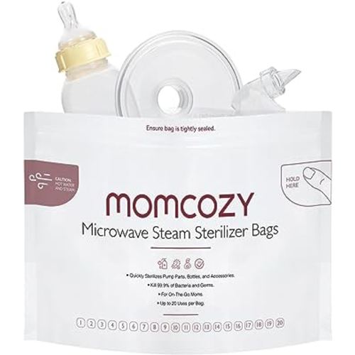 Momcozy Microwave Steam Sterilizer Bags, 20 Count Travel Sterilizer Bags Reusable for Breast Pump Part/Baby Bottle, 20 Uses Per Bag, Breastpump Accessories for Momcozy S9 Pro/S12 Pro/V1/V2