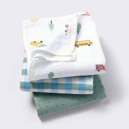 Muslin Swaddle Baby Blanket - Transportation - 3pk - Cloud Island™