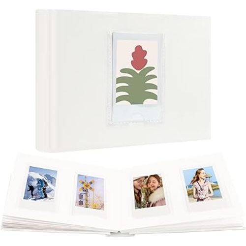 64 Pocket Mini Photo Album with Writing Space,Faux Leather Cover, Compatible with 2x3 Inch Polaroid Pictures and Fujifilm Instax Mini 12 11 9 99 8 7+ 40 Evo Instant Film(White)