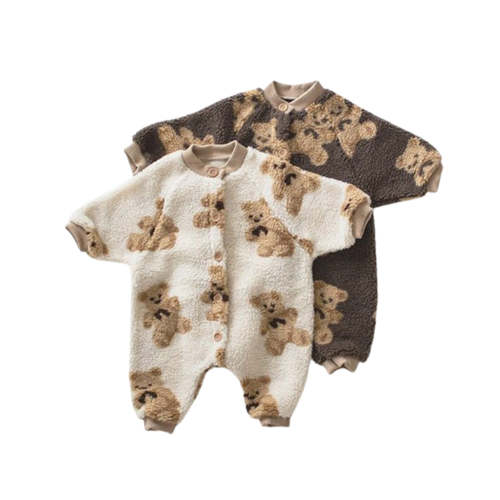 Cute Brown Bear Plush Sherpa Baby Romper