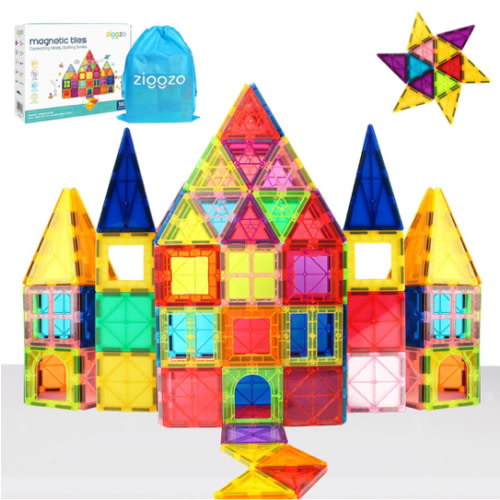 Magnetic Tiles | 100PCS Magnetic Blocks with Storage Bag | STEM Educational Magnetic Toy for Kids | 3D Magnet Tiles with 2 Cars | Magnetic Tiles for Kids Ages 1 2 3 4 5 6 7 8 9+ Year Old