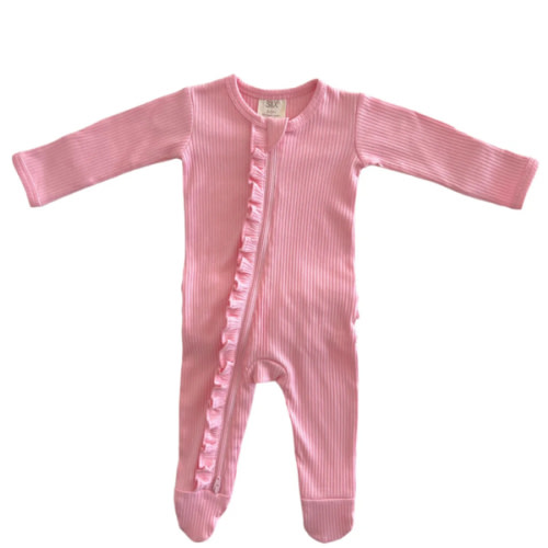 Pink / Organic Ribbed Frill Zip Footie – SpearmintLOVE