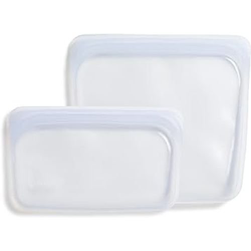 Stasher Reusable Silicone Storage Bag, Food Storage Container, Microwave and Dishwasher Safe, Leak-Free - 2-Pack, Clear