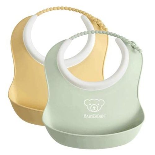BabyBjörn Small Baby Bib, 2-pack, Powder Yellow/Powder Green (Neck size: 19–32 cm)