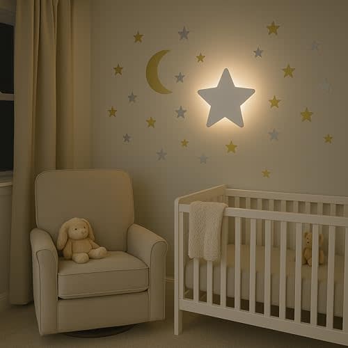 Star Nursery Light (Pack of 1) with Baby Room Wall Decals - Moon and Stars Nursery Decor - Touch Night Light for Nursery - Baby Lights - Nursery Wall Decor - Newborn Night Light