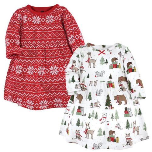 Hudson Baby Infant and Toddler Girl Cotton Dresses, Christmas Forest, 0-3 Months