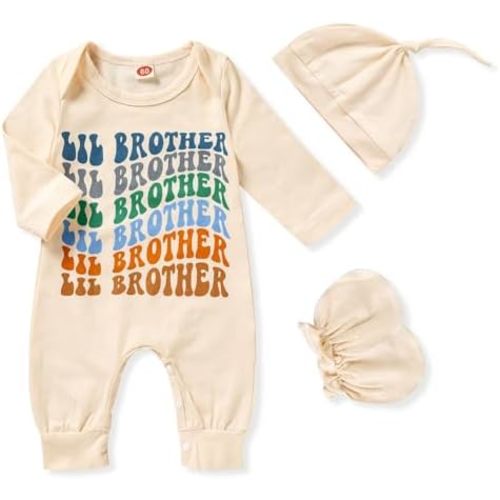 GRNSHTS Newborn Baby Boy Romper Coming Home Outfits Letter Print Bodysuit Jumpsuit+Hat+Gloves 3PCS Clothes Set