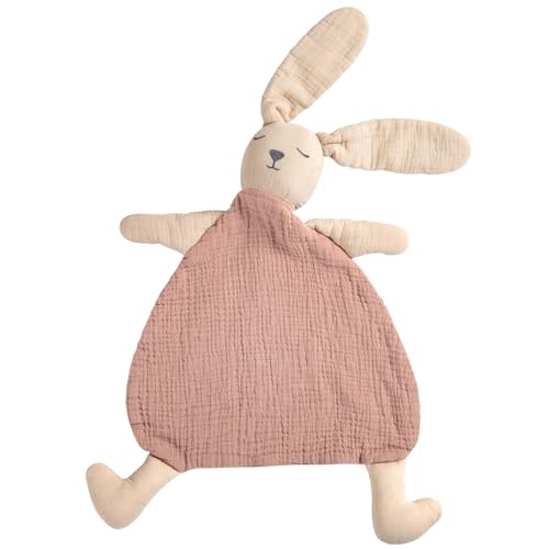 lulumoon Muslin Bunny Lovey for Babies: Skin-Friendly Security Blanket for Self-Soothe - Newborn Gift for Baby Shower