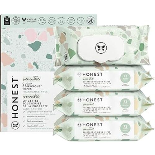 The Honest Company Clean Conscious Multi-Use Wipes | Hypoallergenic + Unscented for Sensitive Skin | Over 99% Water, Compostable, Plant Based, Baby Wipes | Geo Mood, 288 Count