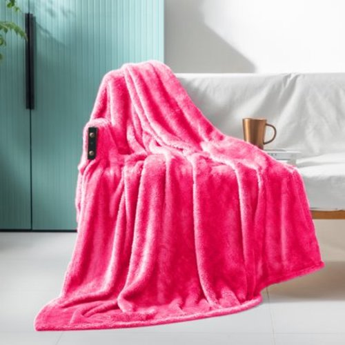 Exclusivo Mezcla Plush Fuzzy Large Fleece Throw Blanket (50" x 70", Hot Pink)- Soft, Warm and Lightweight