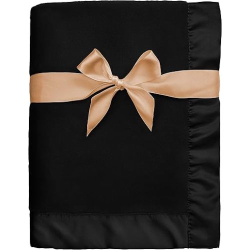 Pro Goleem Fleece Baby Blanket with 2 Inch Satin Trim Soft Anti-Static Plush Blanket for Boys and Girls Christmas Baby Gifts for Babies Black 30''x40''