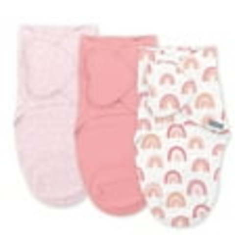 SwaddleMe by Ingenuity Monogram Collection Baby Swaddle, 100% Cotton, 0-3 Months, Pocket Fold Design for Easy Changes, 1.0 TOG, 3-Pack - Rainbow