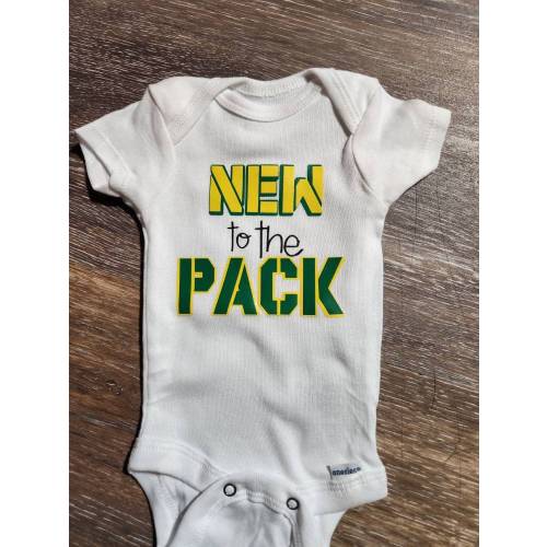 New to the Pack. Packers football themed bodysuit. New baby shirt. Football Tshirt. Packers shirt.
