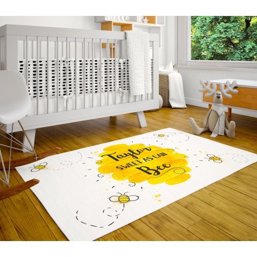 Personalized Rug, Bumblebee Playroom Rug, Customized Nursery Carpet, Baby Bee Bedroom Decor, Yellow Custom Playroom Mat, Kids Room Bee Rugs