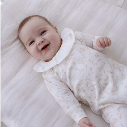 Baby Footed Onesie - Toile De Jouy/Beige