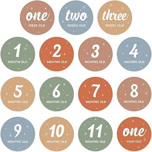 Baby Monthly Milestone Cards -15 Reversible Milestone Pictures Photo Prop Cards for Newborn Boy Girl Baby Growth Cards New Mom Welcome Home Hello World Sign (Boho)