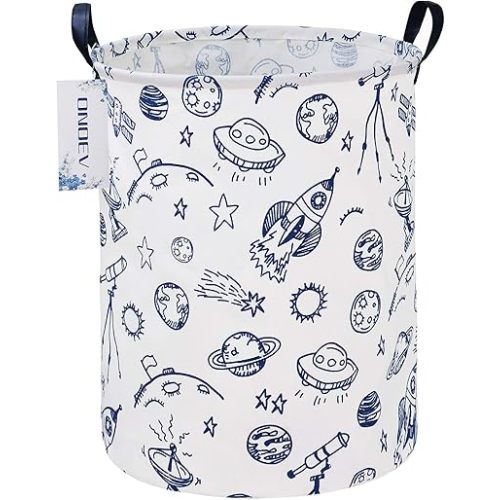Round waterproof laundry basket、foldable storage basket、laundry Hampers with handle、gift basket,suitable for children's room and toy storage (Blue Planet)