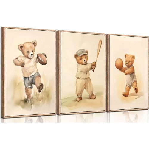 Teddy Bear Sports Nursery Animal Canvas Wall Art 16x12