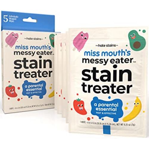 Miss Mouth's Messy Eater Stain Treater Wipes - 5 Pack Stain Remover - Newborn & Baby Essentials - No Dry Cleaning Food, Grease, Coffee Off Laundry, Underwear, Fabric