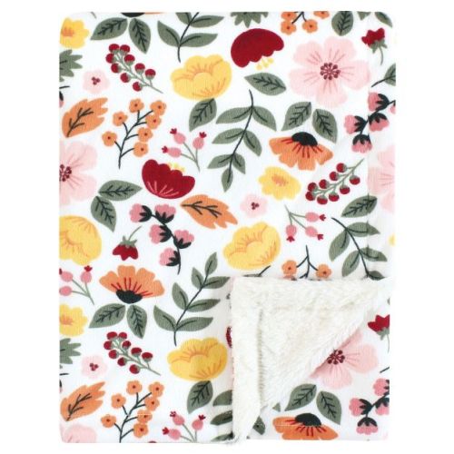 Hudson Baby Girls Plush Blanket with Furry Binding and Back, Fall Botanical, One Size