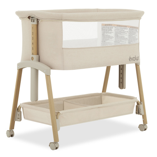 Evolur Lullaby Portable Bassinet With Wheels, Beige