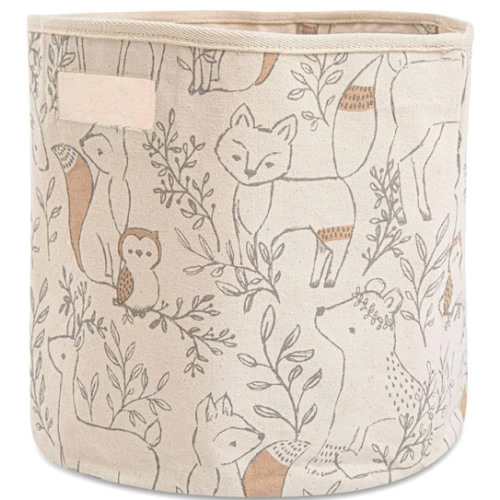Crane Baby Woodland Nursery Basket, Animal Nursery Decor, Fabric Storage Bin, Collapsible Forest Decor, Hamper with Handles for Toys, Laundry, and Baby Items