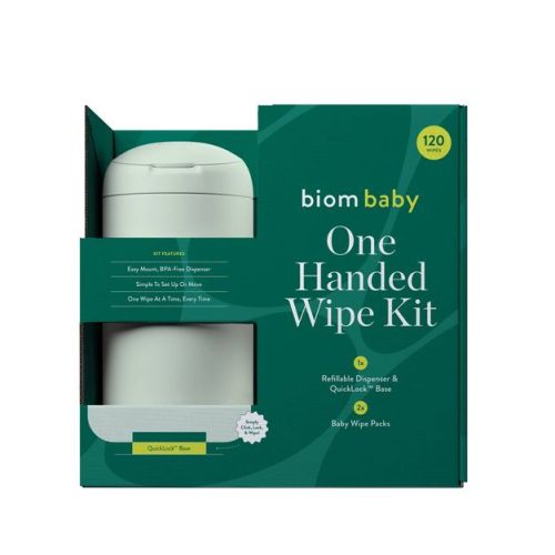 Biom 99% Water Hypoallergenic Baby Starter Kit - Seafoam Green - Fragrance Free - 120ct: Refillable, Alcohol-Free, Aloe & Vitamin E