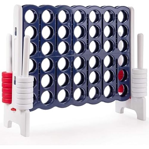 COSTWAY Jumbo 4-to-Score Giant Game Set, 4 in A Row for Kids and Adults, 3.5FT Tall Indoor & Outdoor Game Set with 42 Jumbo Rings & Quick-Release Slider, Perfect for Holiday Party & Family Game