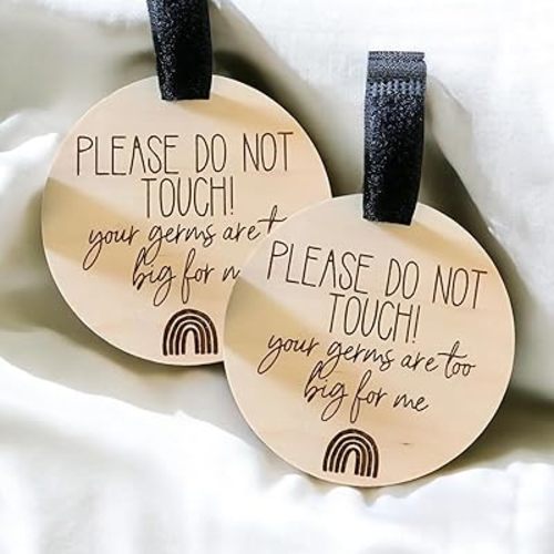 FELIXTA Please Do Not Touch Engraved Wooden Sign Your Germs Are Too Big For Me Stroller Sign Car Seat Tag, WHITE