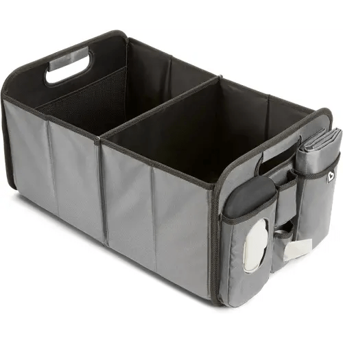 Munchkin Out-n-About Trunk Organizer for SUVs and Cars with Portable Changing Pad and Wet Baby Wipes for Diaper Changes On-the-Go, Collapsible, Grey
