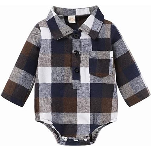 FoWear Toddler Baby Boys Clothes Long Sleeve Plaid Flannel Rompers 1Pcs Fall Baby Boy Clothes