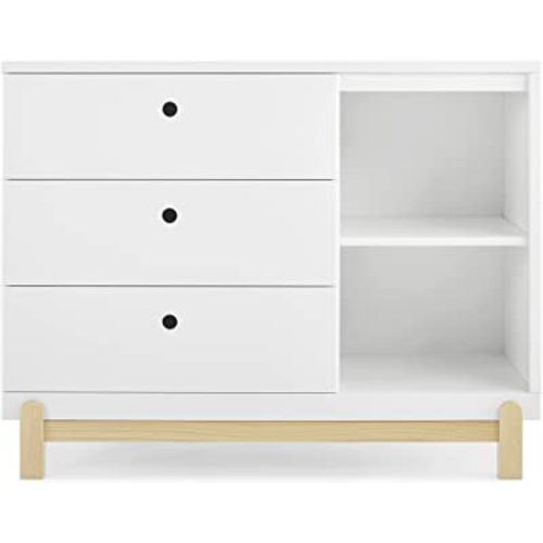 Delta Children Poppy 3 Drawer Dresser with Cubbies, Bianca White/Natural