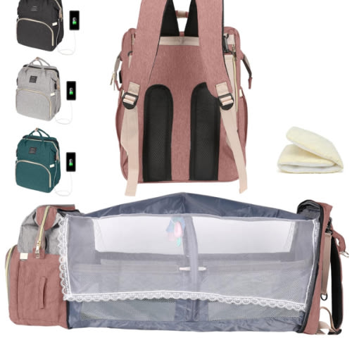Baby Diaper Bag Backpack with Changing Station, Baby Registry Search Shower Gifts, Baby Bags for Boy Girl, New Mom Gifts for Women, Large Capacity, USB Port, Pink