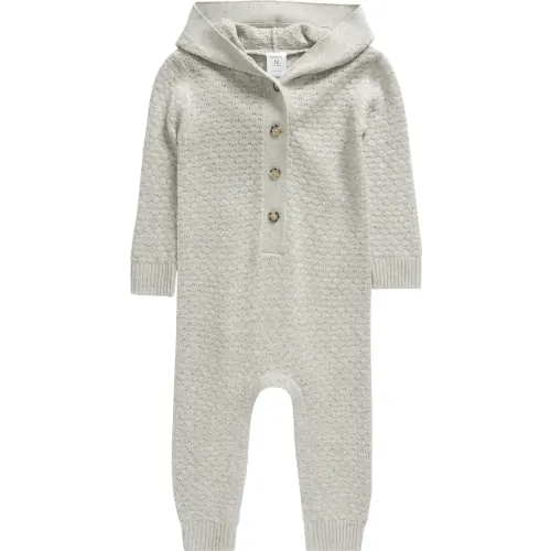 Baby Hooded Pointelle Sweater Romper, 12M, Grey Light Heather