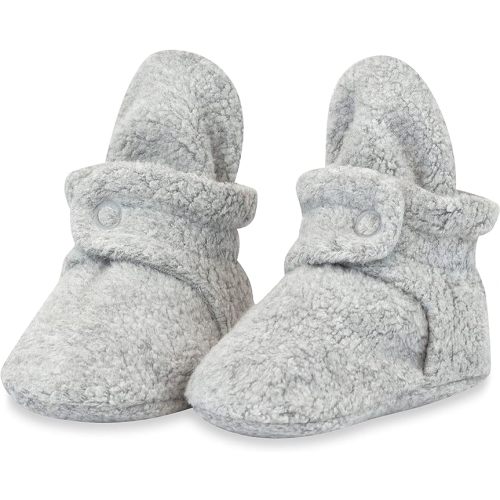 Zutano Unisex Fleece Baby Booties, Soft Sole and Non Slip | Stay On Slipper Socks for Infant/Toddler, Girls, Boys 3-24 Months - 3 Months Infant - Heather Gray