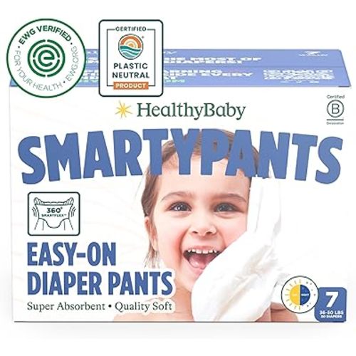 SmartyPants Pull Up Style Diapers | EWG Verified Safe & Plant-Based | Quilted 360 Waistband, Super Absorbent for Overnight Leak Protection | Training Pants by HealthyBaby | Size 7 (30 Count)