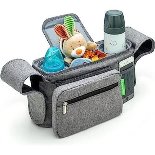 Ethan & Emma Universal Stroller Organizer - Elevate Your Experience w/Insulated Cup Holders, Diaper Storage, Secure Straps, Detachable Bag, Pockets for Phone, Keys, Toys.Smart Parenting