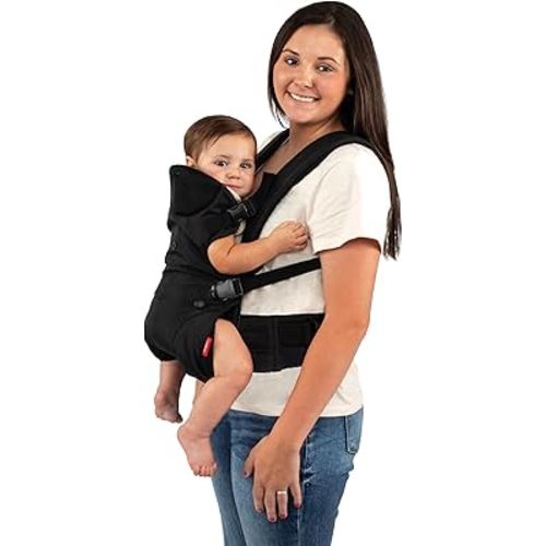 Nuby Baby Carrier with 3 Carry Positions, Adjustable Leg Support for “M” Position, Padded Shoulder Straps & Waist Belt – Lightweight, Comfortable & Secure Inward, Outward & Back Carry Option, Black