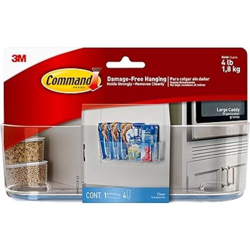 Command Large Caddy, Holds up to 4 lb, 8.6" x 3.1" x 3", 1 Caddy with 4 Command Strips, Damage Free Organization Wall Mount to Cabinet, Kitchen, Pantry, Closet, or Under Sink