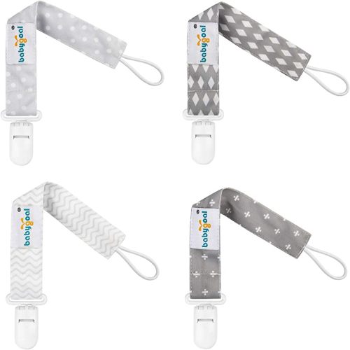 babygoal Baby Neutral Pacifier Clips, 4 Pack Binky Paci Holder and Leash Fits for Most Pacifier and Binkies 4PS07-B
