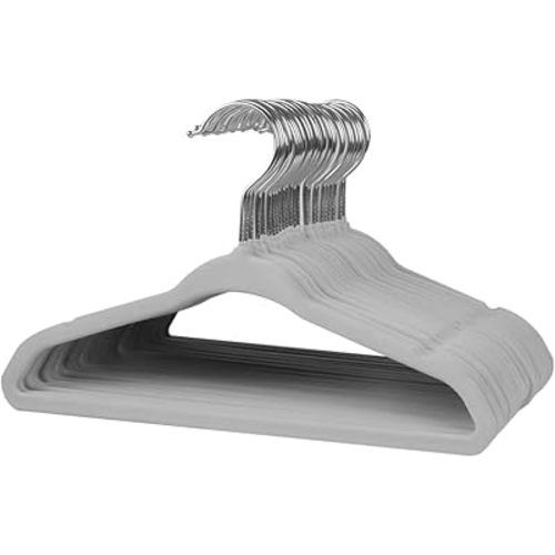 Stormix Baby Clothes Hangers 30 Pack, Kids Velvet Hangers Non-Slip, Clothes Hangers with Shoulder Notches for Toddler Children Gray