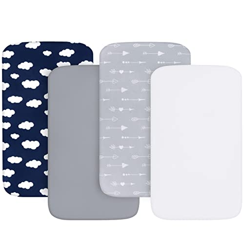 Baby Bassinet Sheets 4 Pack Compatible with 33" x 20" Mika Micky, Baby Delight, Dream On Me, AMKE and Other Rectangle Bassinet Mattress, Ultra Soft & Skin Friendly, Washer & Dryer