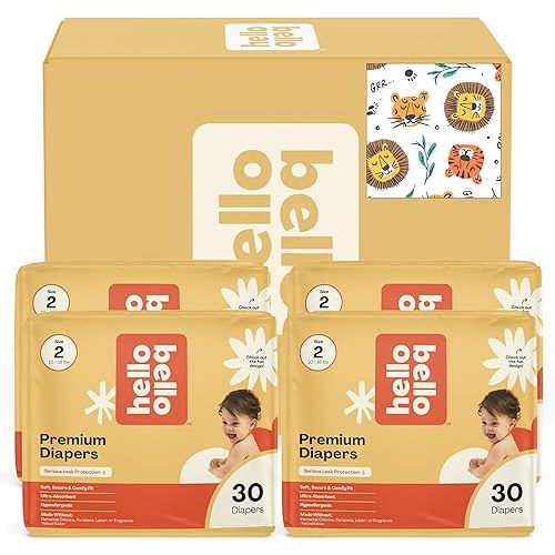 Hello Bello Diapers, Size 2 (10-16 lbs) Wild Cats, 120 Count Value Pack of Premium Disposable Baby Diapers, Hypoallergenic with Soft, Cloth-Like Feel