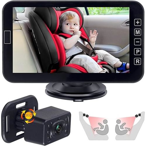 Rear Seat Baby Car Camera for Backseat, Car seat Camera Rear Facing Quick-Install Car Monitor for Baby, Crystal Clear Eye Friendly Night Version, 360° Rotatable (KB71 7 inch)