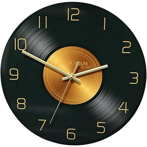 Sveudvdis Wall Clock 12 inch Glass Classic Music Record Disco Wall Clock Battery Operated Silent Non Ticking Clocks for Living Room Decor (Size A)