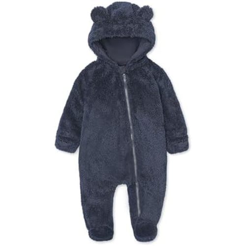 Baby Plush Long Sleeve Polar Fleece Jumpsuit With Bear Ears Baby Fleece Hooded Jumpsuit Infant Winter Outfit