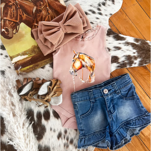 Little Cowgirl Denim Ruffle Shorts