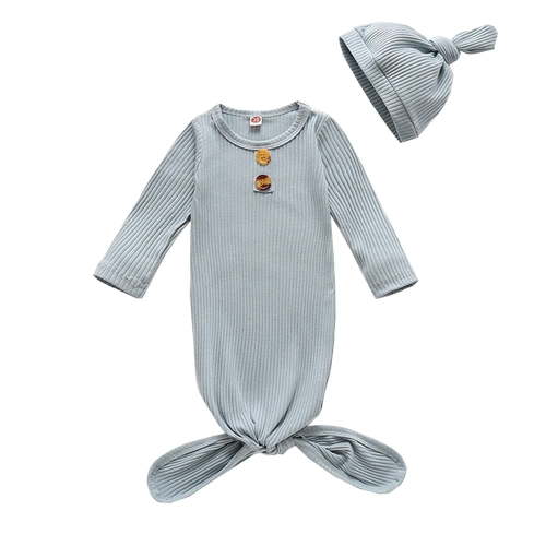WIBACKER Unisex Newborn Baby Cotton Sleeper Gowns with Cap Long Knotted Sleeping Bag 0-3 Months